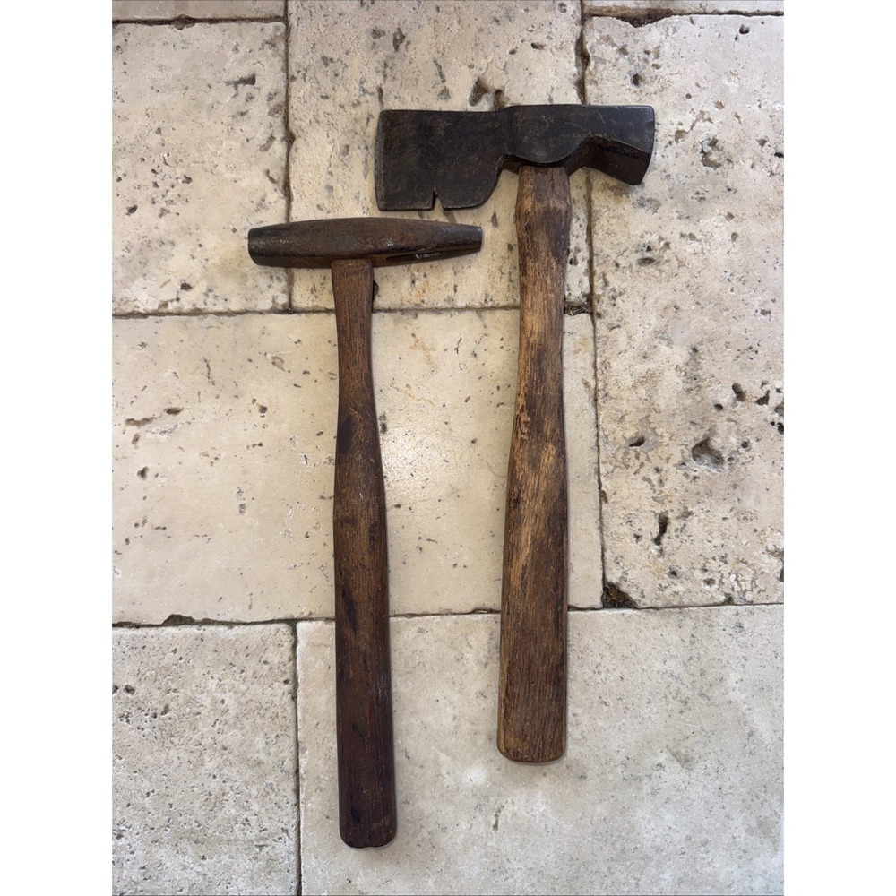 Vintage Plumb Roofing Lathing Shingle Hatchet And Cross Peen Hammer Wood Handle
